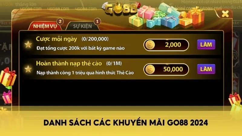 Danh sách các khuyến mãi GO88 2024