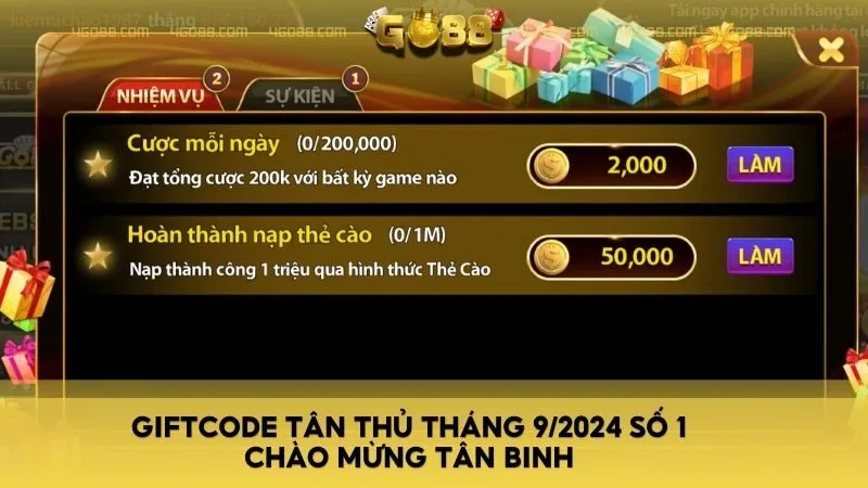 Giftcode Tân Thủ tháng 9/2024 số 1 - Chào mừng tân binh