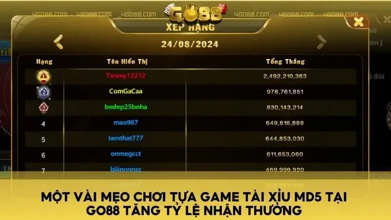 Một vài mẹo chơi tựa game Tài Xỉu MD5 tại GO88 tăng tỷ lệ nhận thưởng