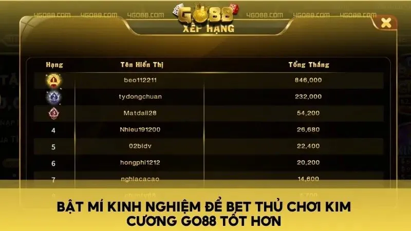 Bật mí kinh nghiệm để bet thủ chơi Kim Cương Go88 tốt hơn