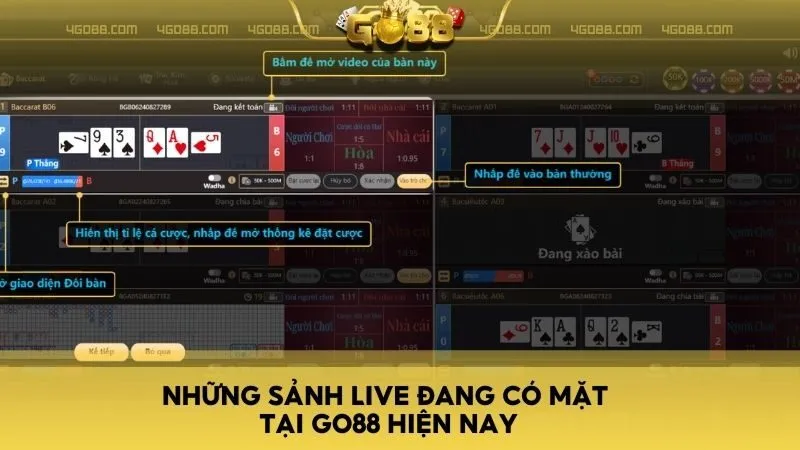 Những sảnh Live đang có mặt tại Go88 hiện nay